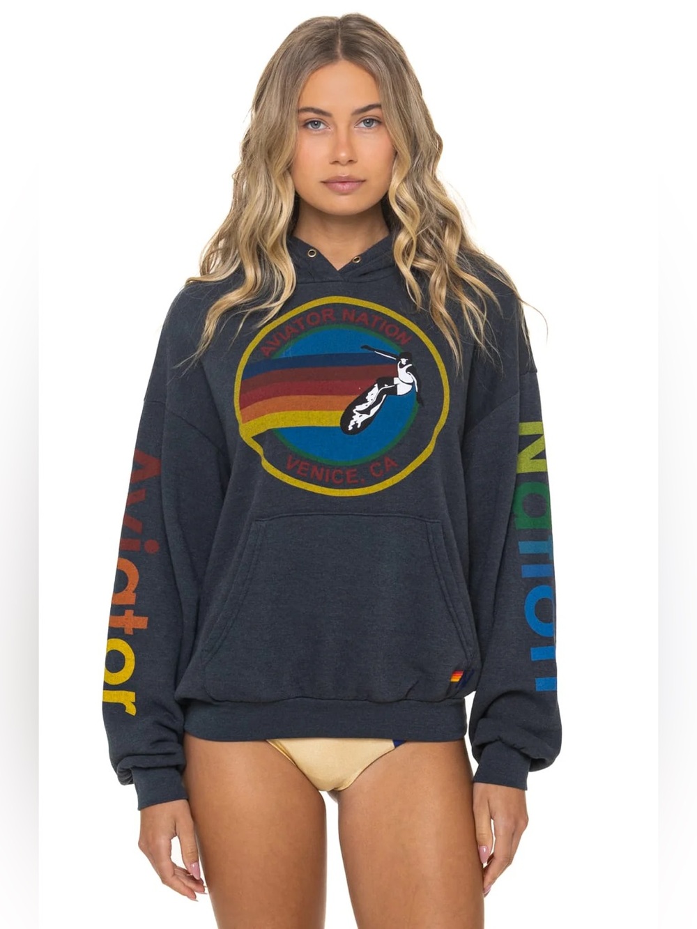Aviator Nation Relaxed Pullover Hoodie in Charcoal